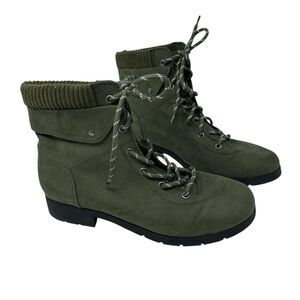 Vionic Green Vegan Leather Lace-Up Ankle Combat Boots – Size 11